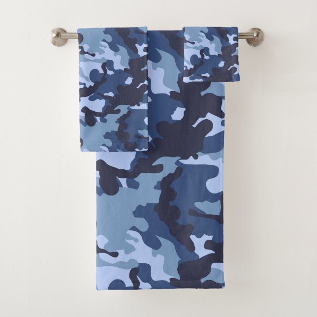 Kachelmuster der blauen Camouflage Badhandtuch Set (Insitu)
