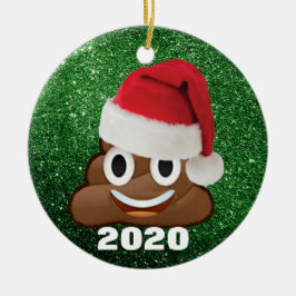 Kack Emoji Weihnachtsmannmütze Grüner Glitzer 2020 Keramik Ornament