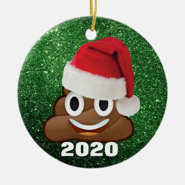 Kack Emoji Weihnachtsmannmütze Grüner Glitzer 2020 Keramik Ornament (Vorne)