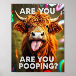 Kacke du? Funny Highland Cow, Kuh Art Poster