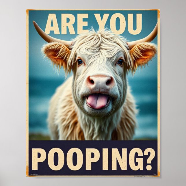 Kacke du? Funny Highland Cow, Kuh Art Poster (Vorne)