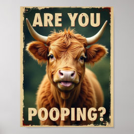 Kacke du? Funny Highland Cow, Kuh Art Poster