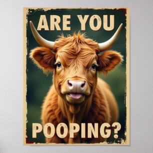 Kacke du? Funny Highland Cow, Kuh Art Poster
