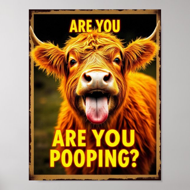 Kacke du? Funny Highland Cow, Kuh Art Poster (Vorne)