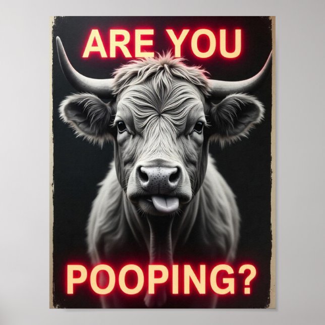 Kacke du? Funny Highland Cow, Kuh Art Poster (Vorne)
