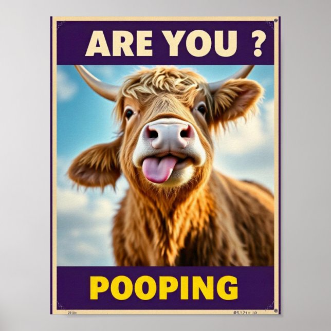 Kacke du? Funny Highland Cow, Kuh Art Poster (Vorne)