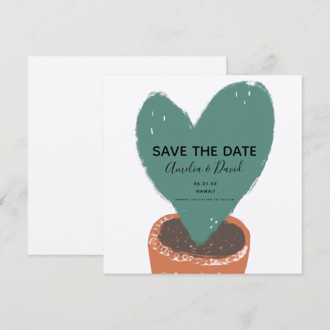 Kactus Hand Drawn Heart Hoya Pflanze Save the Date (Vorne/Hinten)