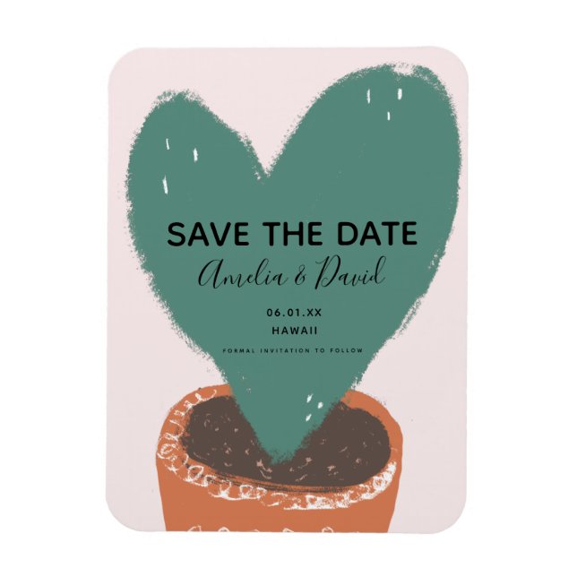 Kactus Hand Drawn Heart Hoya Pflanze Save the Date Magnet (Vertikal)