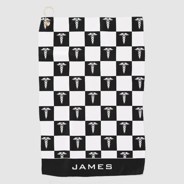 Kadukus-Symbol in Schwarz und Weiß Golfhandtuch (Vorderseite)
