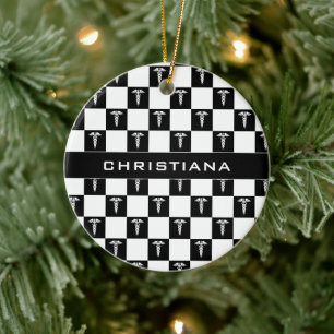 Kadukus-Symbol in Schwarz und Weiß Keramik Ornament