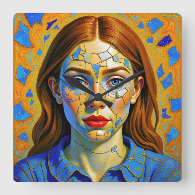 “Kaela” - Pattern of a Past Quadratische Wanduhr (Vorderseite)