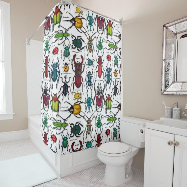 Käfer auf weiß duschvorhang (Beispiel)
