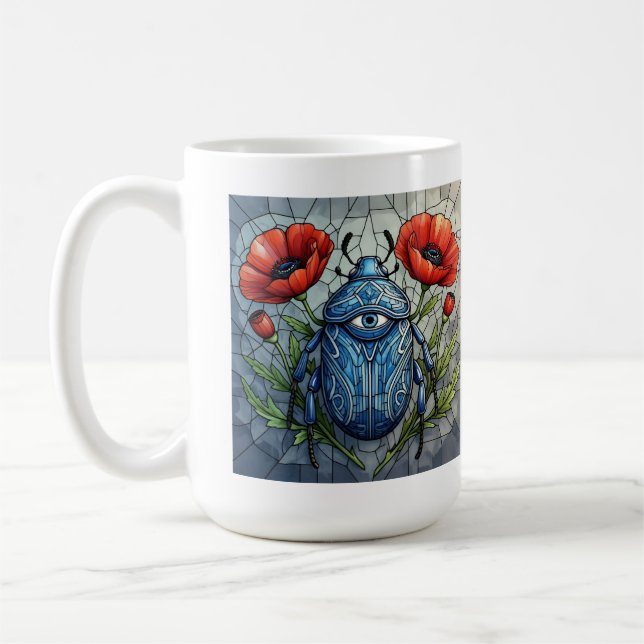 Käfer-Buntglas-Design lebhafte Mohnblüte-Blume Kaffeetasse (Links)