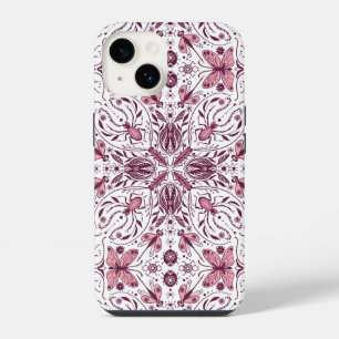 Käfer, dunkel-magenta und rosa auf weiß iPhone 14 hülle