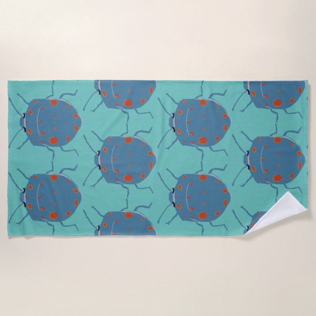 Käfer Muster, Blaue Insekten  Strandtuch (Vorderseite)