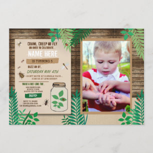 Käfer-Sucher-Foto-Jagd Holz-Party-Blätter-Blatt Einladung