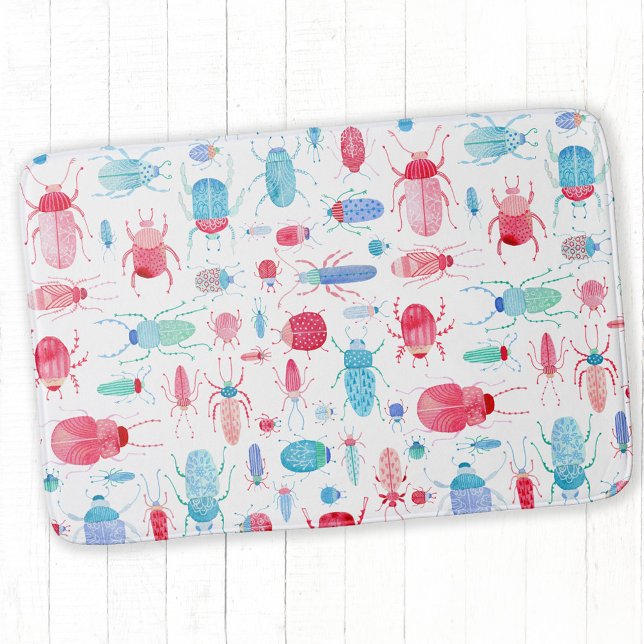 Käfer und Bugs Spaß Wasserfarbe Badematte (Watercolor bugs and beetles bath mat)