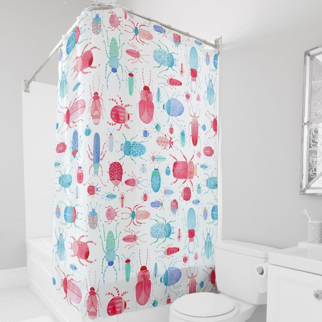 Käfer und Bugs Spaß Wasserfarbe Duschvorhang (Watercolor bugs and beetles pink and blue shower curtain)