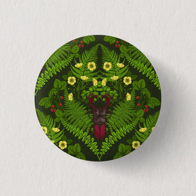 Käfer und Farne, grüne Blätter Button (Vorderseite)