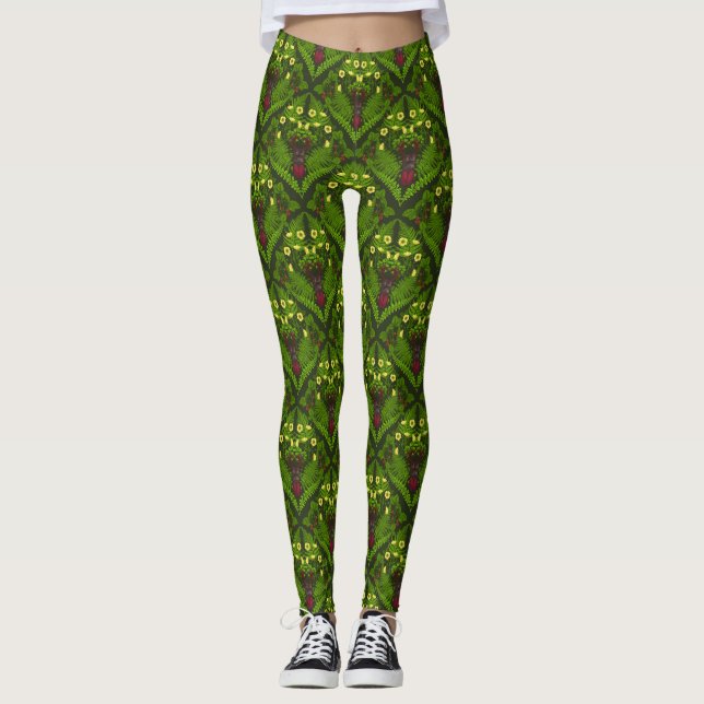 Käfer und Farne, grüne Blätter Leggings (Vorderseite)