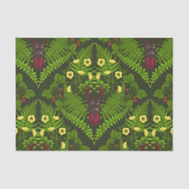 Käfer und Farne, grüne Blätter Seidenpapier (Vorderseite)