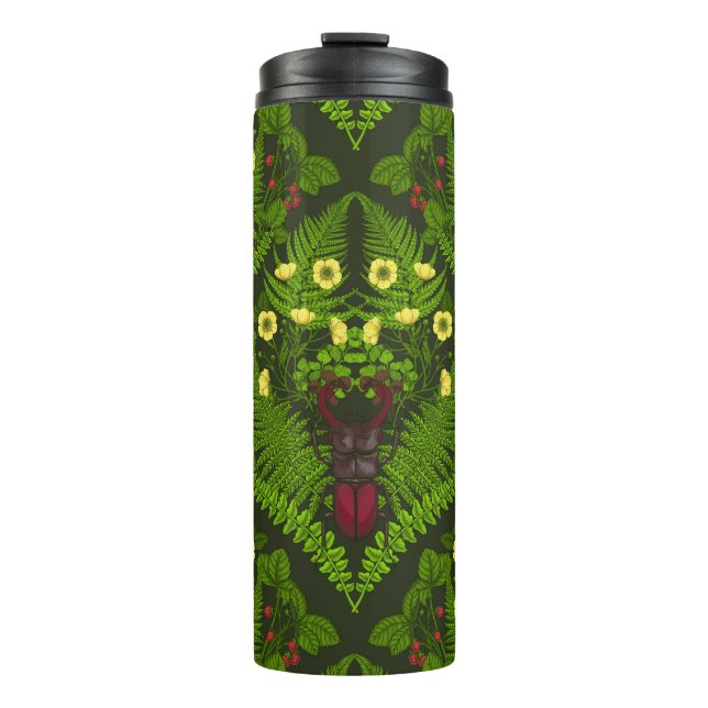 Käfer und Farne, grüne Blätter Thermosbecher (Vorderseite)
