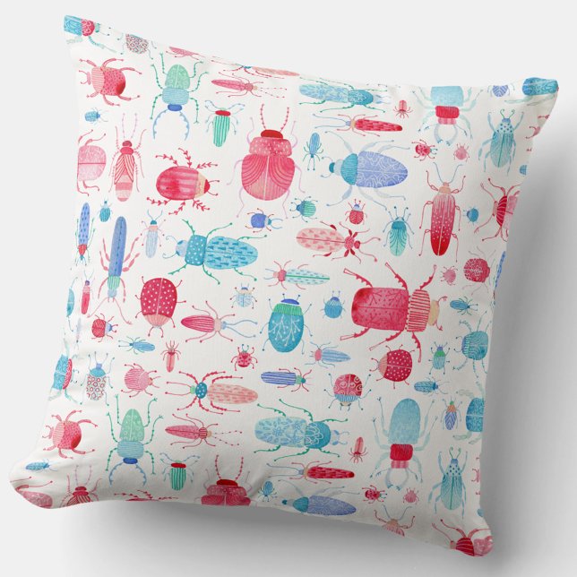 Käferfarbe Kissen (Beetle, bug and insect watercolor pattern art throw pillow)