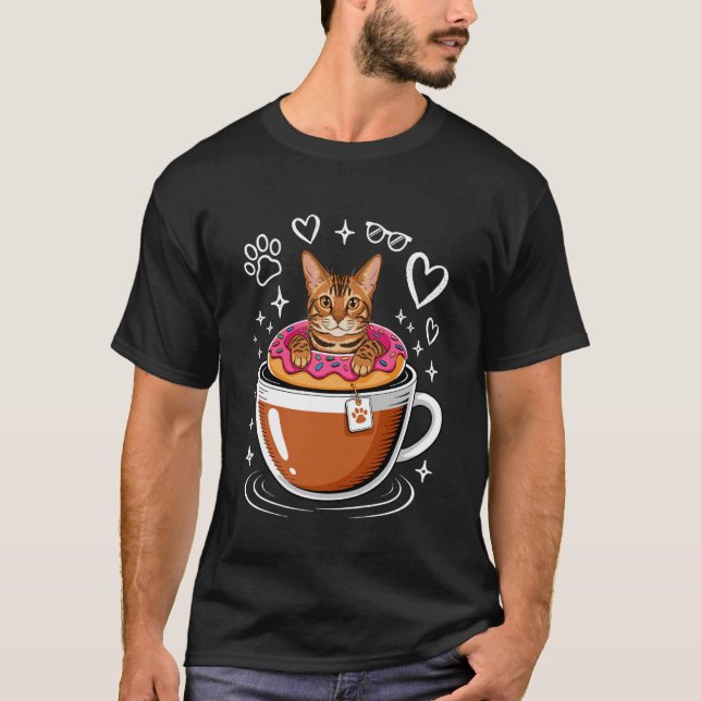 Kaffe Bengalkatze Donut Langarm T-Shirt (Vorderseite)