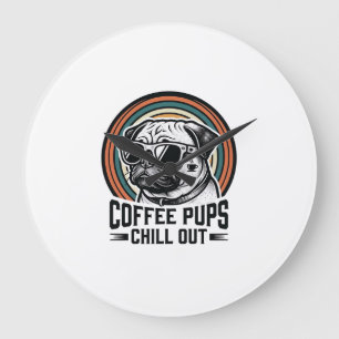 Kaffe-Hund-Shirt Retro Chill-Pug-Grafik_1 Große Wanduhr