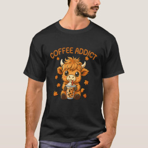 Kaffe Junkie Niedliche Highland-Kuh Lustig Kaffee T-Shirt