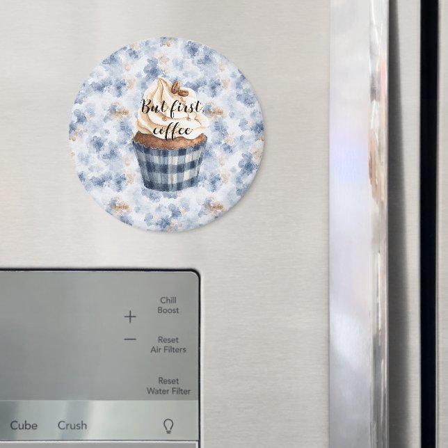 Kaffebohnen Cupcake Faux Blau Denim Magnet (In Situ (Kühlschrank))