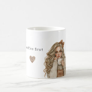 Kaffebohnen Herz Creme Blond Weiblich Kaffeetasse
