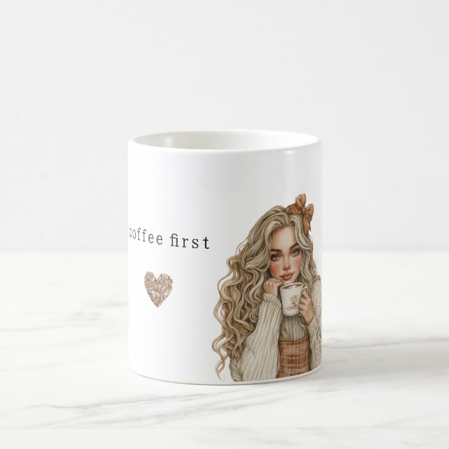 Kaffebohnen Herz Creme Blond Weiblich Kaffeetasse (Mittel)