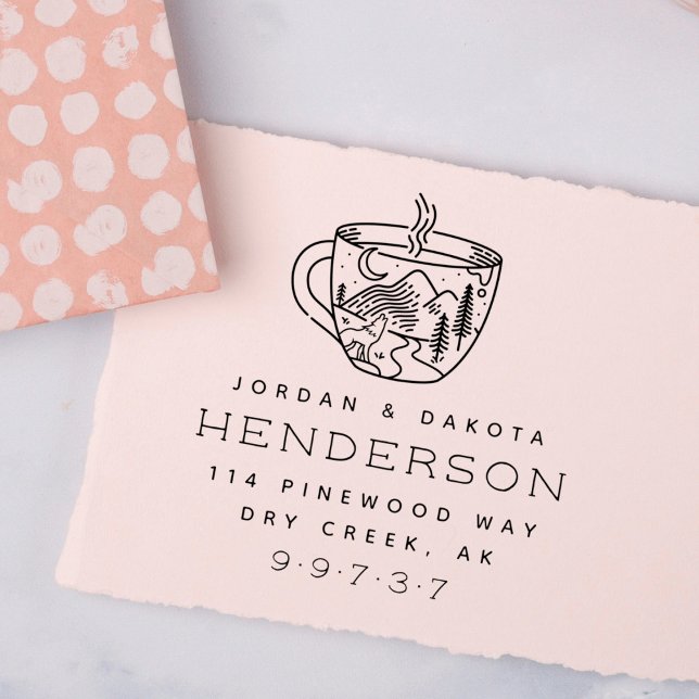 Kaffee & Adventure Verheiratete Couple-Rücksendead Permastempel (Von Creator hochgeladen)