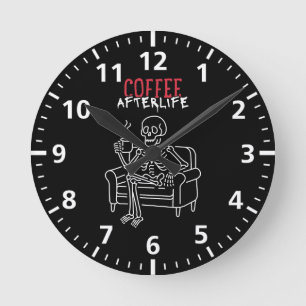 Kaffee Afterlife - Skeletton-Tasse Runde Wanduhr