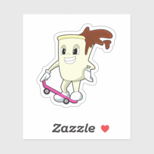 Kaffee als Skater mit Skateboard Aufkleber