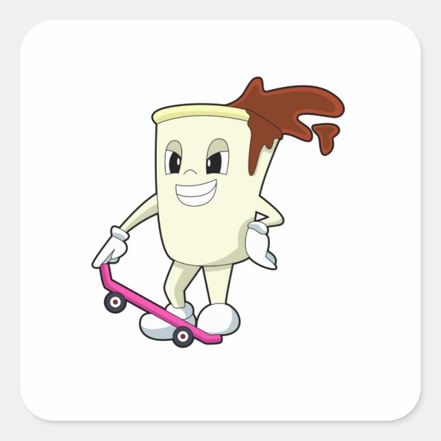 Kaffee als Skater mit Skateboard Quadratischer Aufkleber (Vorderseite)
