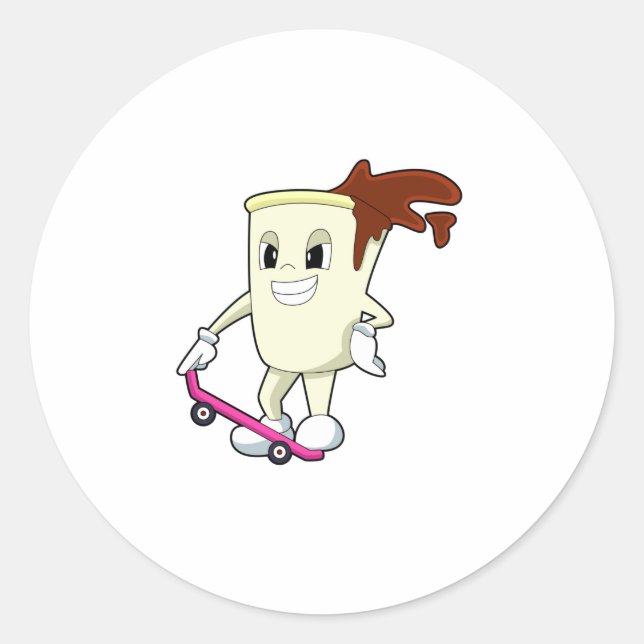 Kaffee als Skater mit Skateboard Runder Aufkleber (Vorderseite)
