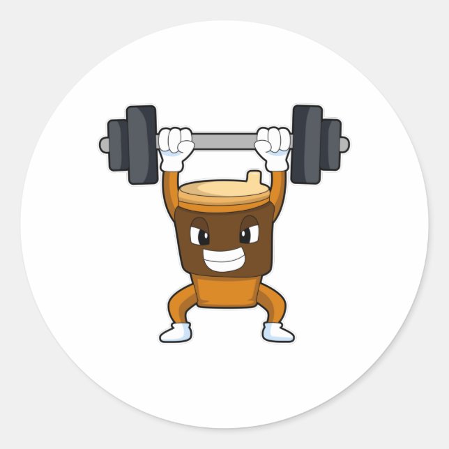 Kaffee an Strandtraining mit Barbell Runder Aufkleber (Vorderseite)