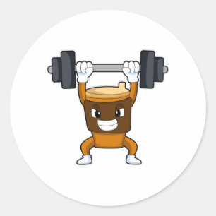 Kaffee an Strandtraining mit Barbell Runder Aufkleber