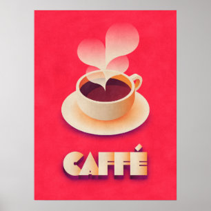 Kaffee Art Deco Red Poster