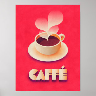 Kaffee Art Deco Red Poster