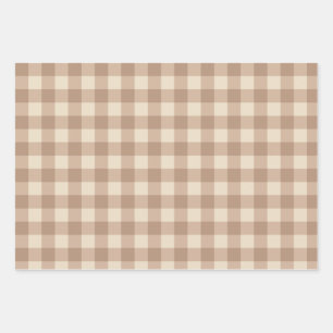 Kaffee Ästhetik Beige und Weiß Gingham Muster Geschenkpapier Set