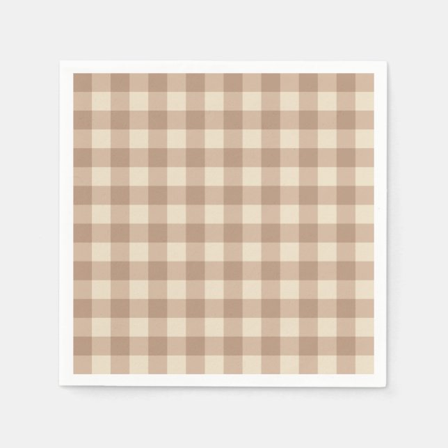Kaffee Ästhetik Beige und Weiß Gingham Muster Serviette (Vorderseite)