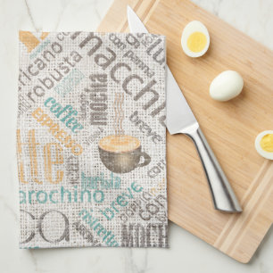 Kaffee auf Burlap Word Cloud Aquamarin ID283 Küchentuch