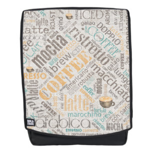 Kaffee auf Burlap Word Cloud Aquamarin ID283 Rucksack