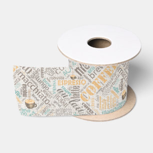 Kaffee auf Burlap Word Cloud Aquamarin ID283 Satinband