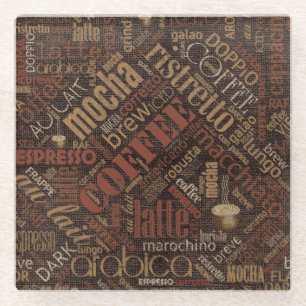 Kaffee auf Burlap Word Cloud Brown ID283 Glasuntersetzer