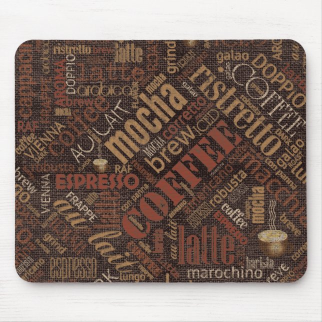Kaffee auf Burlap Word Cloud Brown ID283 Mousepad (Vorne)