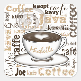 Kaffee-auf der ganzen Welt Name Quadratischer Aufkleber